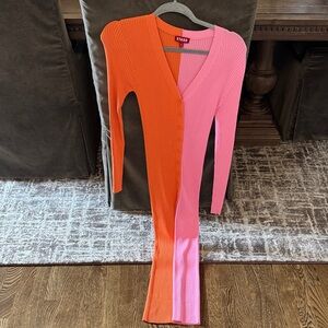 STAUD Two-Tone Orange and Pink Ribbed Dress